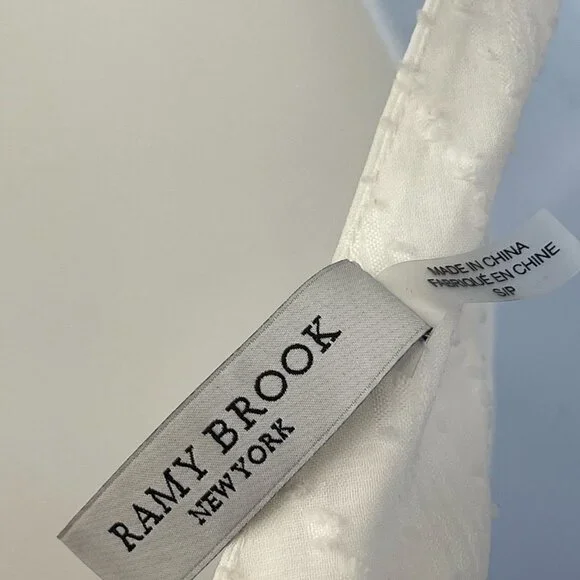 Ramy Brook Carl Deep V-Neck Smocked Tiered Textured Ruffle Mini Dress Ivory - Picture 10 of 11